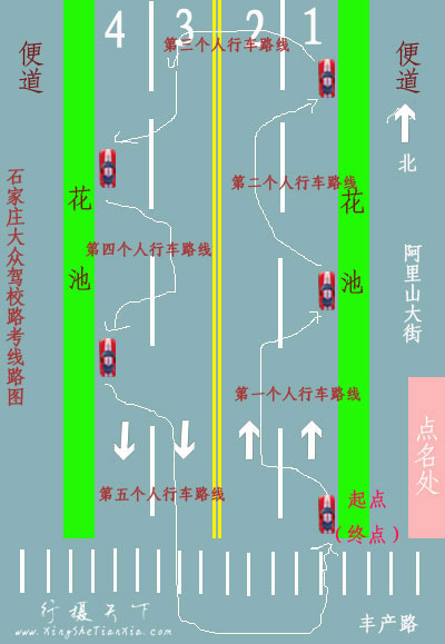 石家莊大眾駕校實(shí)路考試線路圖